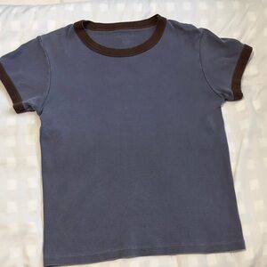 Brandy Melville  Blue Tee with Brown Trim